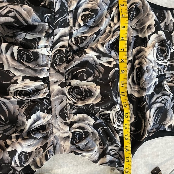Kate Young Womens Black White Rose Print Ruffed Tiered Party Mini Dress Sz 6 NWT - Picture 12 of 14